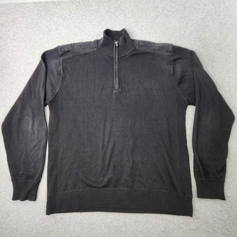 Oscar de la Renta Pullover Sweater Mens Size XL‎ 1/4 Zip Up Long Sleeve Black